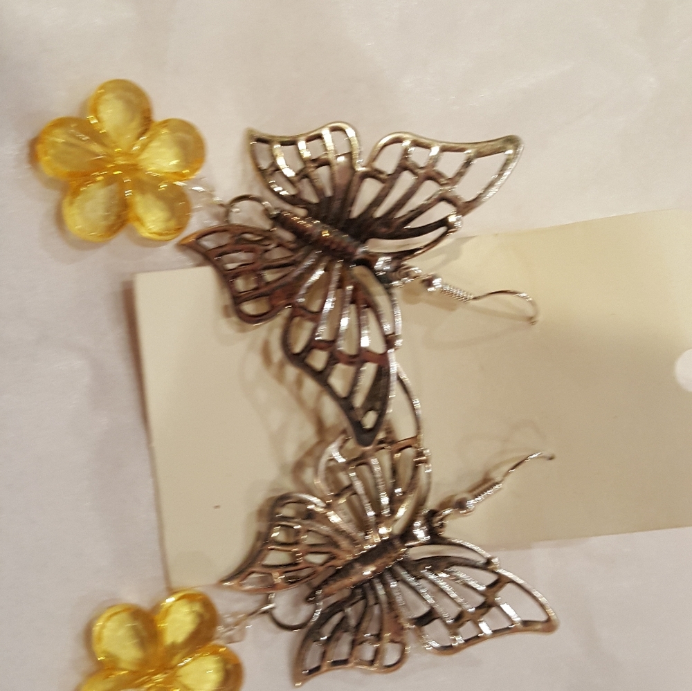 Silver Tone Butterfly Earrings